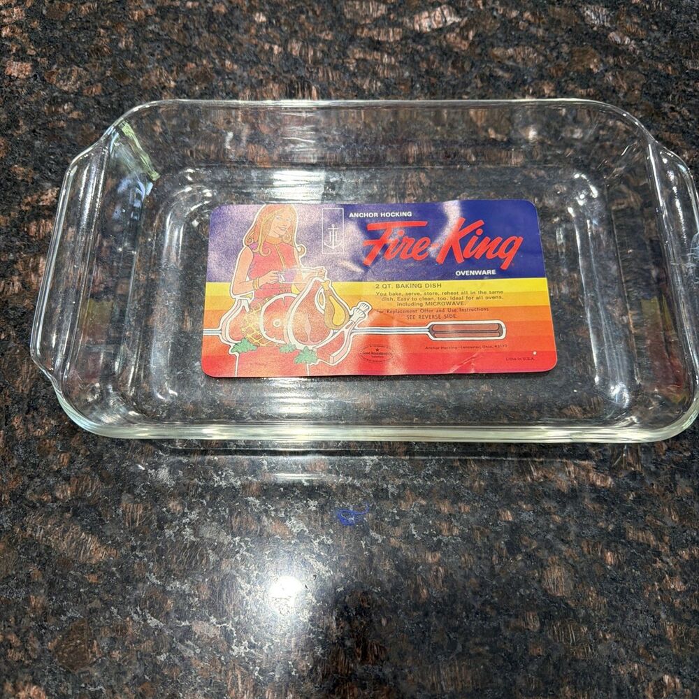 Vintage Anchor Hocking Fire King  Clear 2 Qt Glass  Pan Baking Dish -NEW
